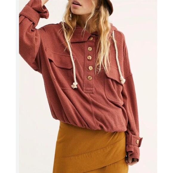 Free People Tops - Free People Beach Sail Away Hoodie Pullover Oversize Rust Terrycloth Small m16